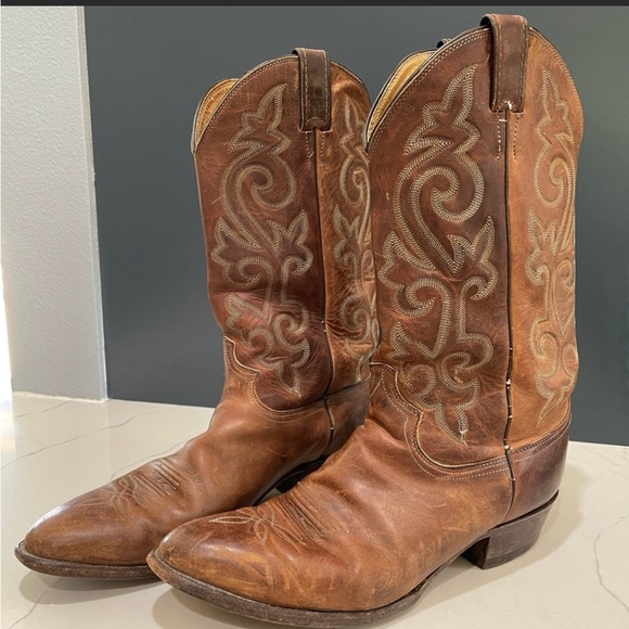 Justin Men’s Brown Leather Cowboy Boots, 10EE, BuckBay Apache Style 2253,Med toe - Picture 3 of 7
